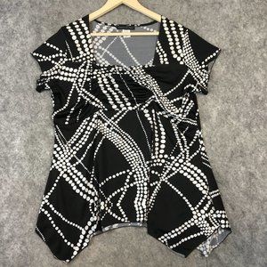 American City Wear Top 3X Black Printed Career Casual Square Neck Asymmetric Hem